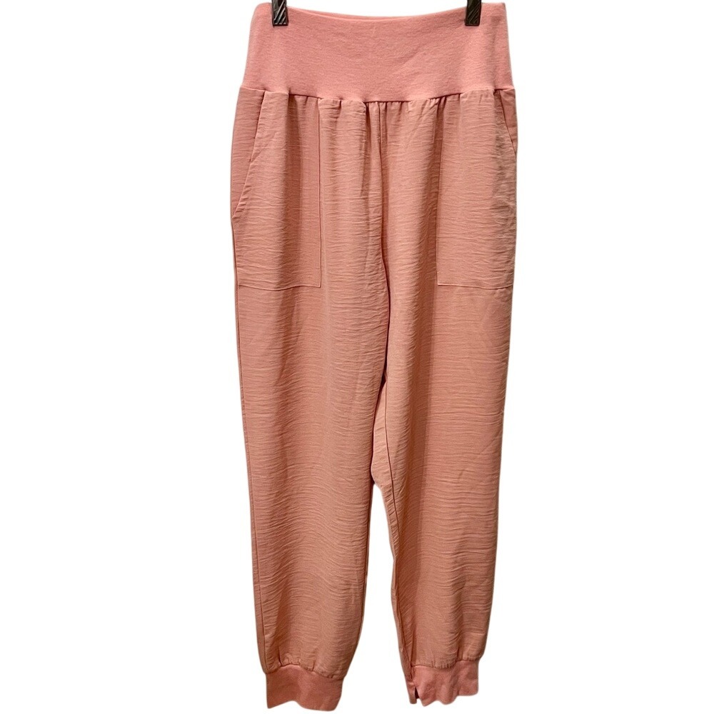 Blush Pink Lounge Pants Relaxed Fit High Waist Joggers Comfy Casual L Athleisure